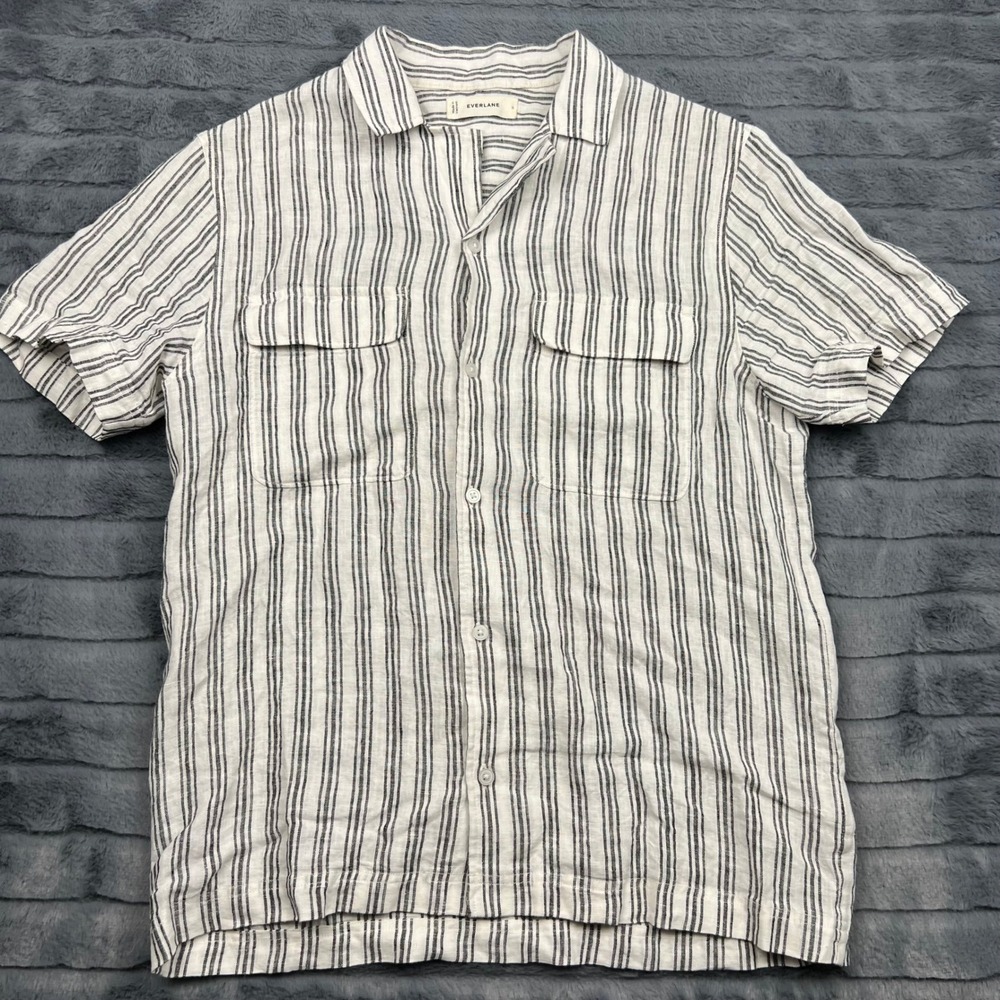 Everlane Mens Linen Short Sleeve Camp Collar Striped Shirt Small M-BTDN-LIN-CAMP